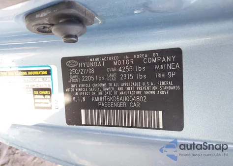 2010 Hyundai Genesis 2.0T z USA, uszkodzony, nr VIN KMHHT6KD6AU004802